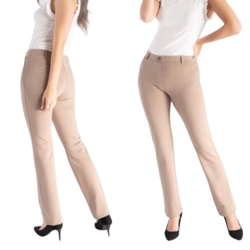 Betabrand Beige Career Yoga Stretch Straight‎ Leg Pants